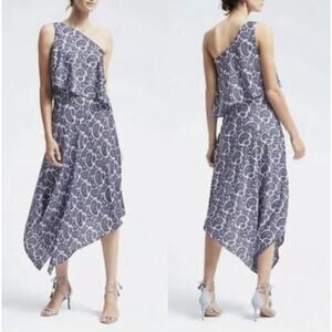 Banana Republic Women's One Shoulder Asymmetrical Hem Midi Dress Paisley Print 8